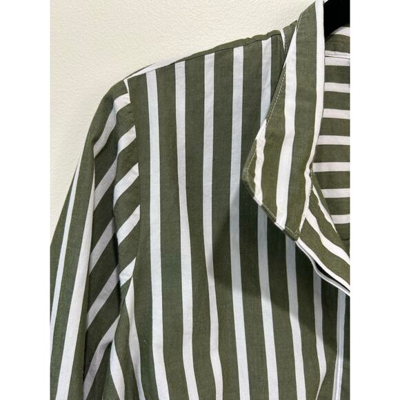 J. Jill striped blouse size XS green white cotton oversized button front - Picture 2 of 10